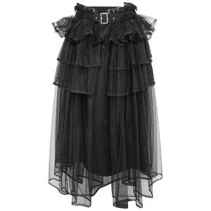 COMME DES GARÇONS NOIR KEI NINOMIYA BELTED TIERED-TULLE MIDI SKIRT IN BLACK